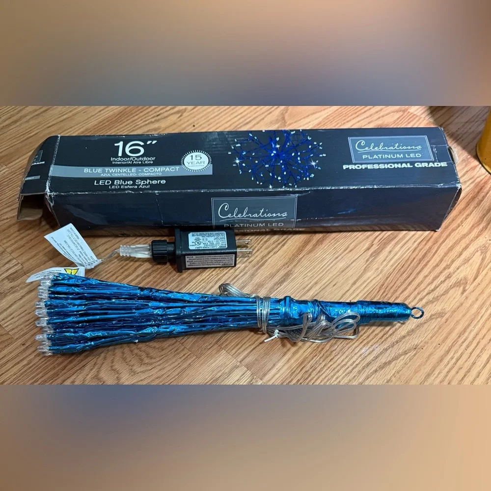 NWT Celebrations Platinum LED Blue Shimmer Sphere 16 in Hanging Decor
